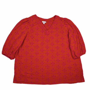 J. Jill women’s size 2X orange cotton eyelet V-neck pullover top front view