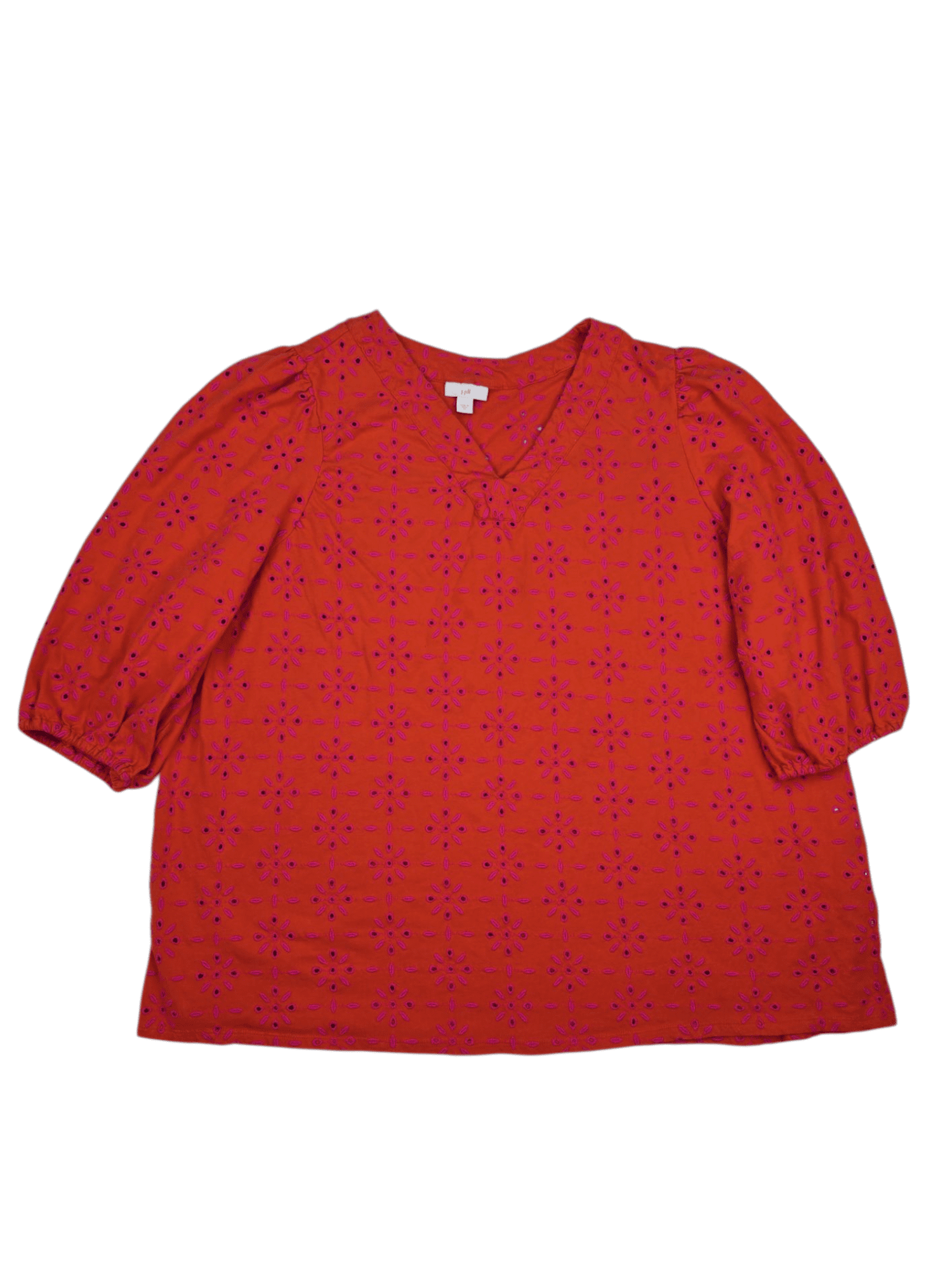 J. Jill women’s size 2X orange cotton eyelet V-neck pullover top front view