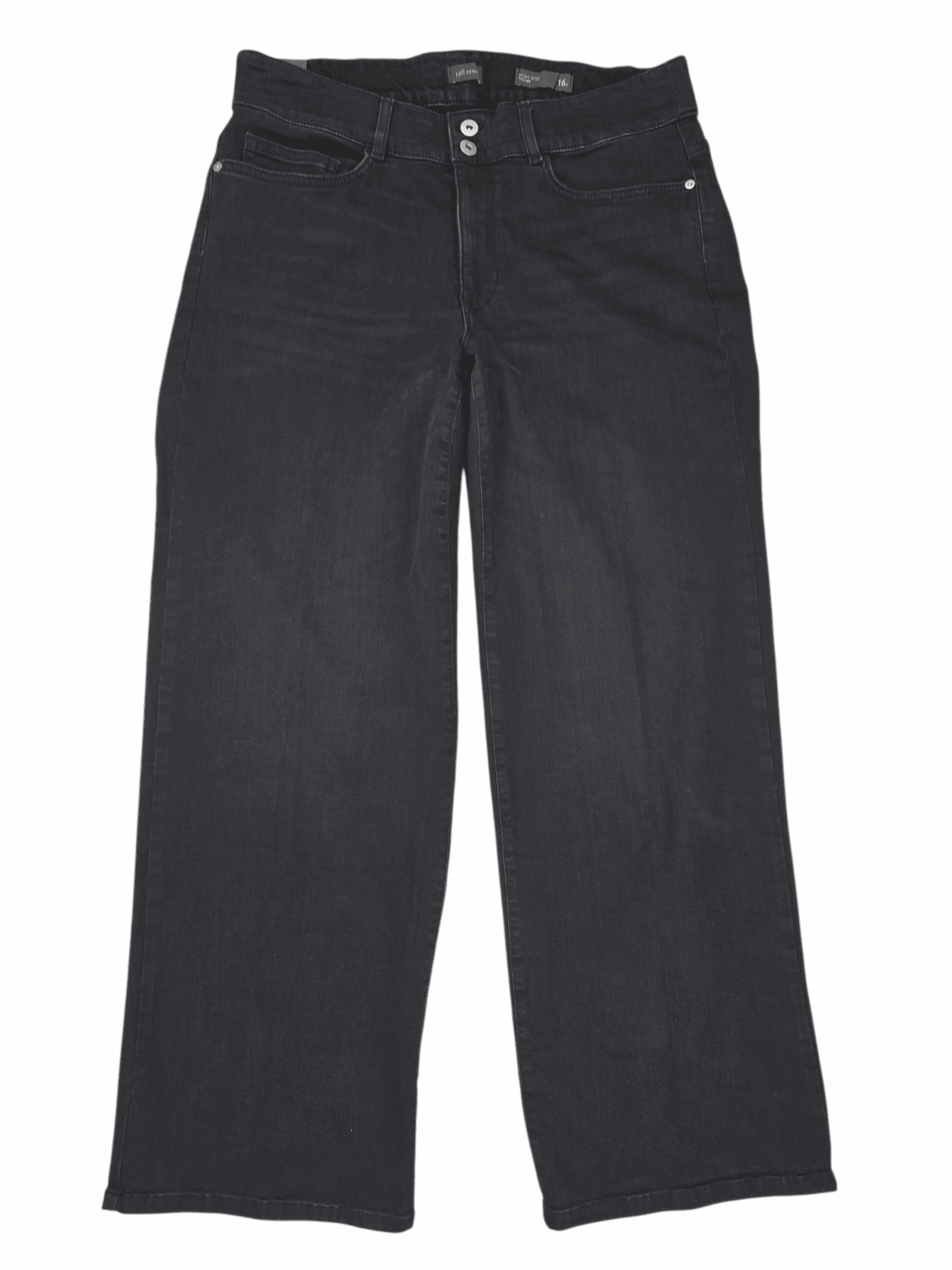 Front view of NWT J. Jill black high-rise full leg denim jeans size 16P