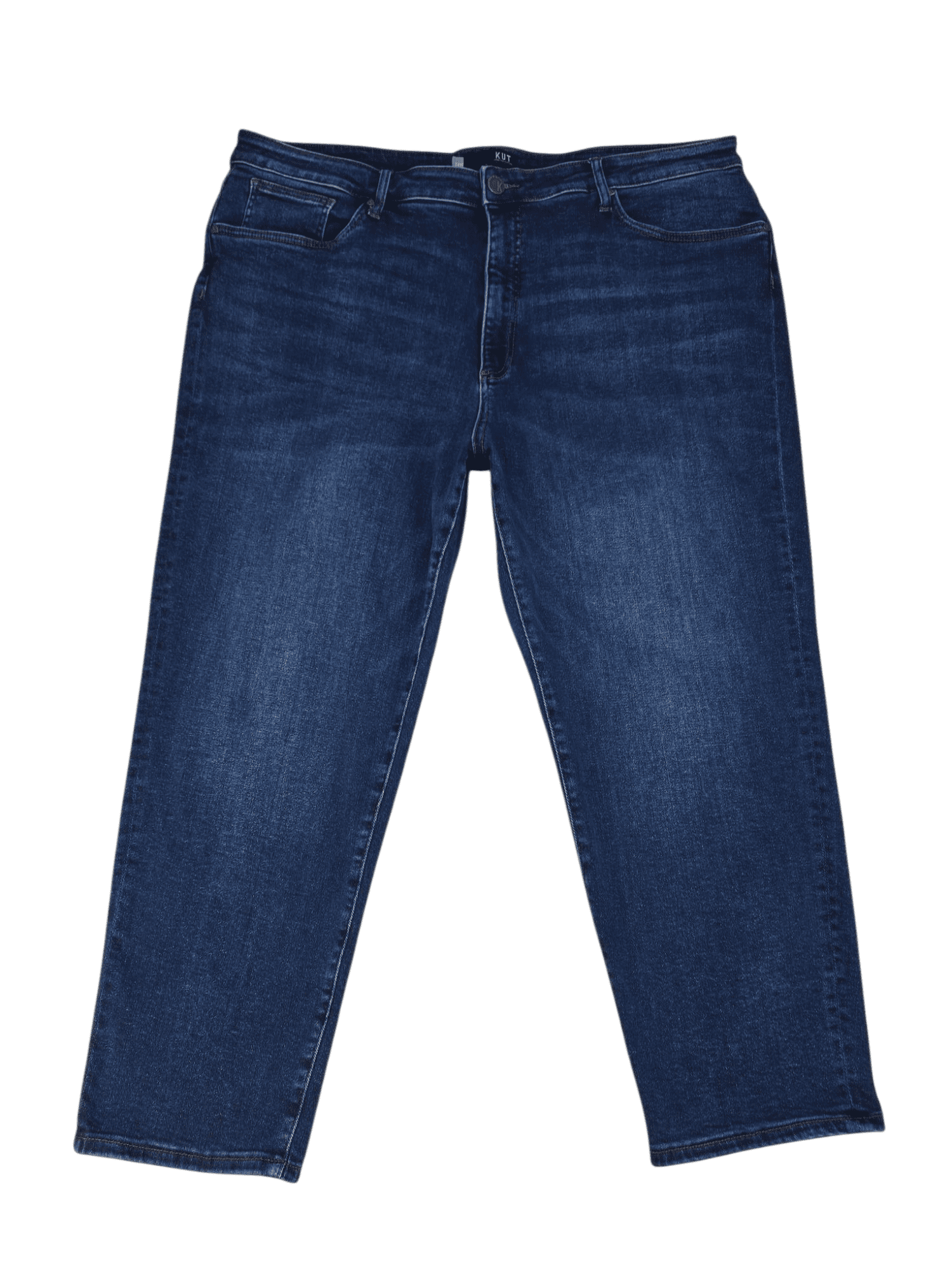 Front view of KUT from the Kloth blue tummy control ankle jeans size 24W
