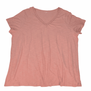 Front view of NWT Kim Rogers Curvy light coral lace-trim V-neck T-shirt women’s size 3X