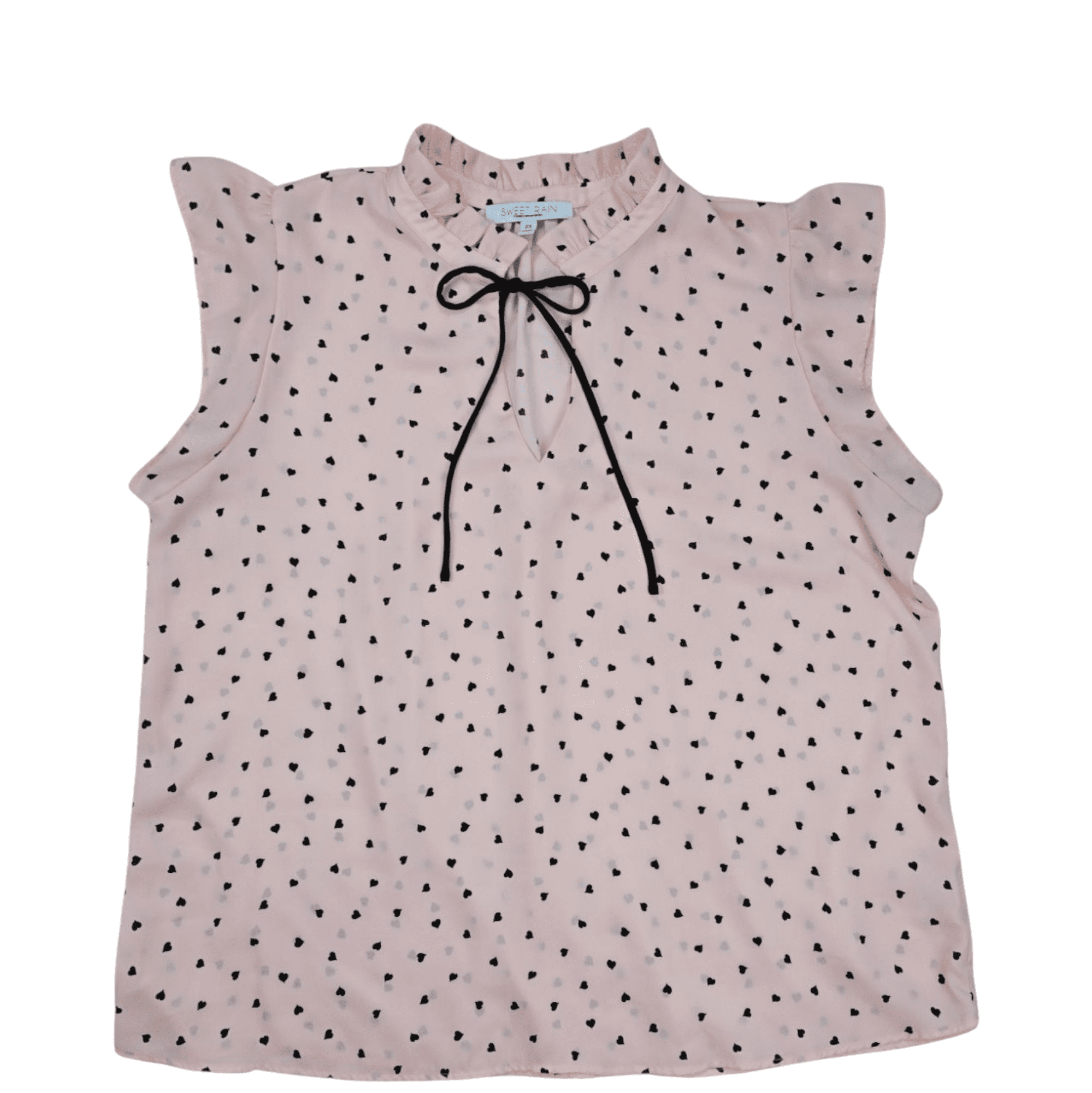 Front view of Sweet Rain pink heart print cap sleeve pullover top women’s size 2X