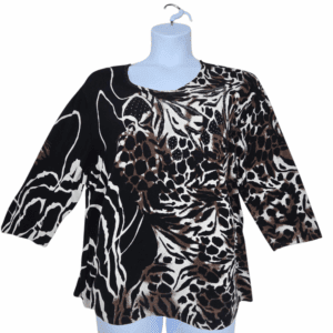 Front view of Pierri New York black animal print pullover sweater with beading size 2X