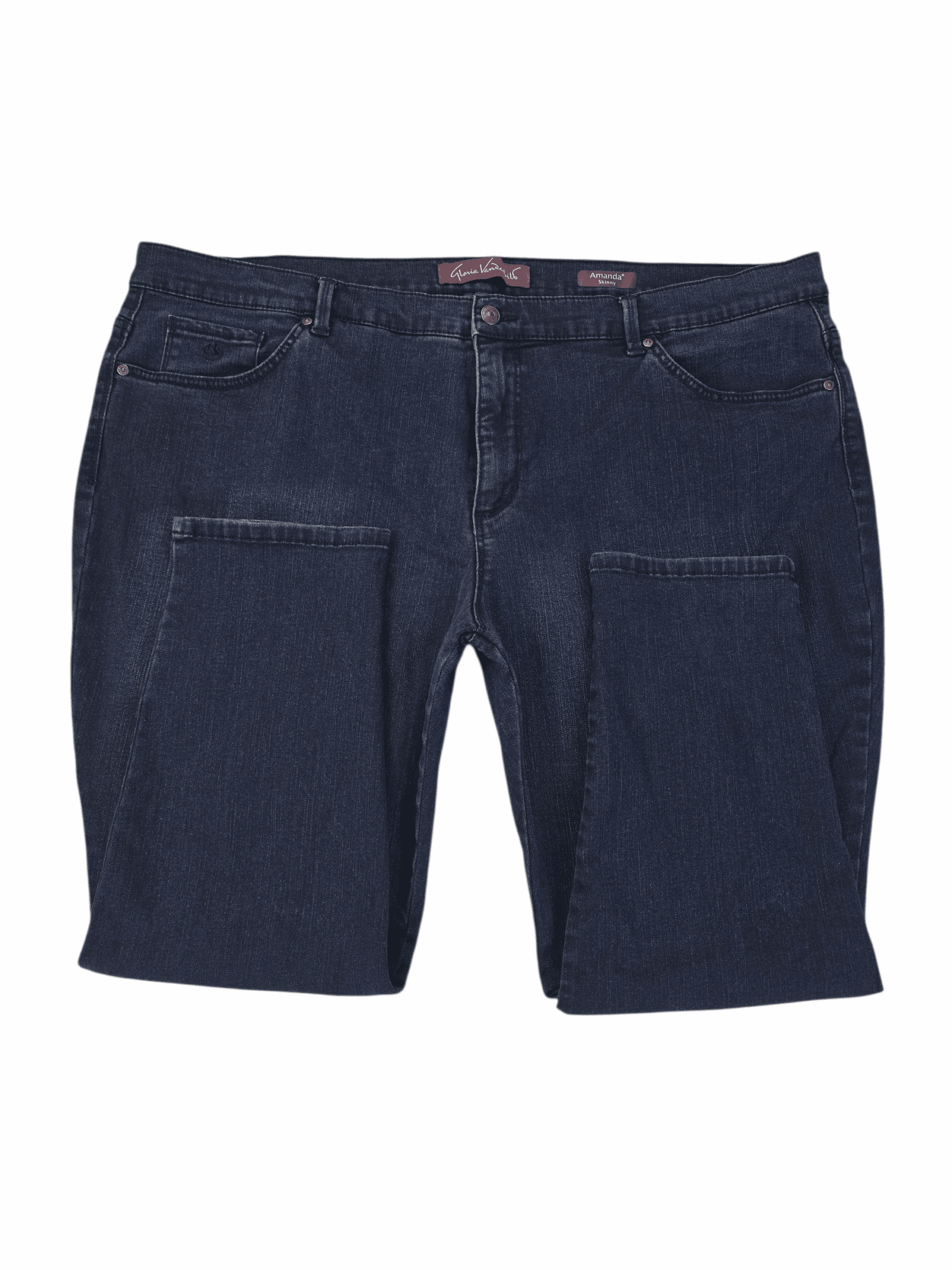 Close-up of waistband and tummy control panel on Gloria Vanderbilt Amanda skinny dark blue jeans women’s size 24W short