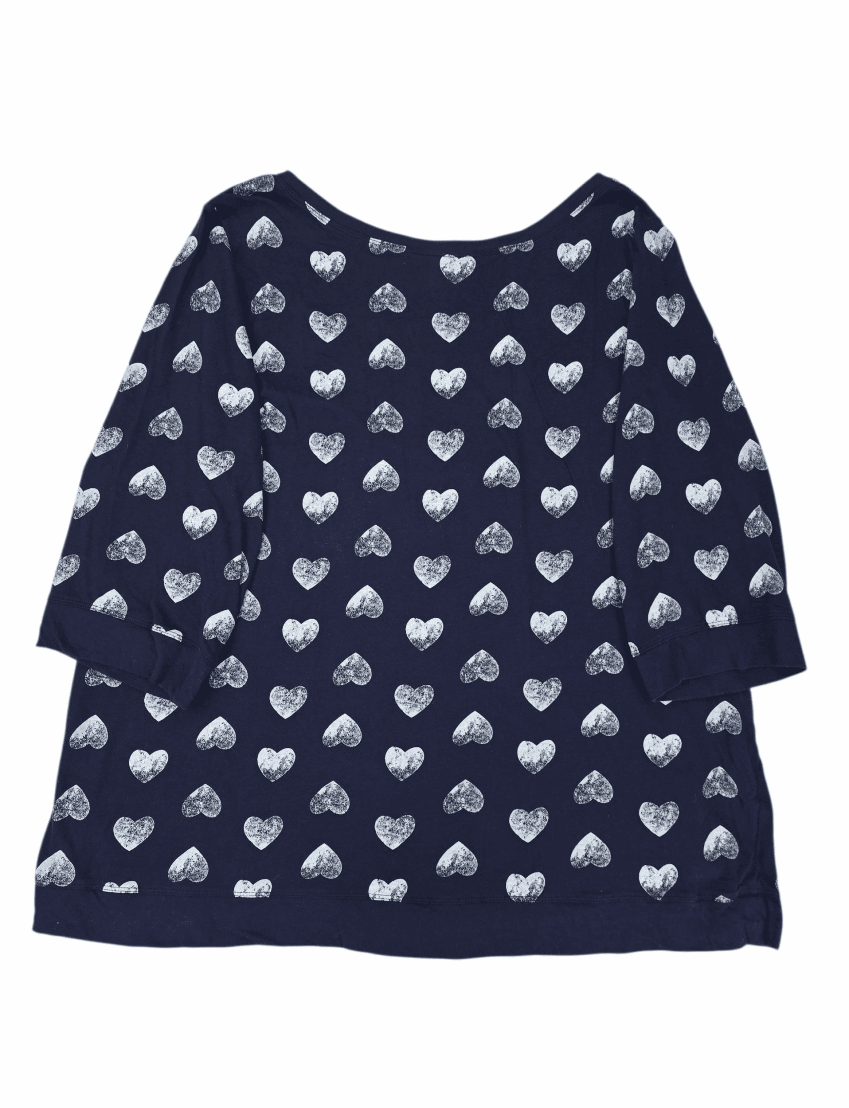 Front view of Torrid navy blue heart print 3/4 sleeve pullover T-shirt size 4