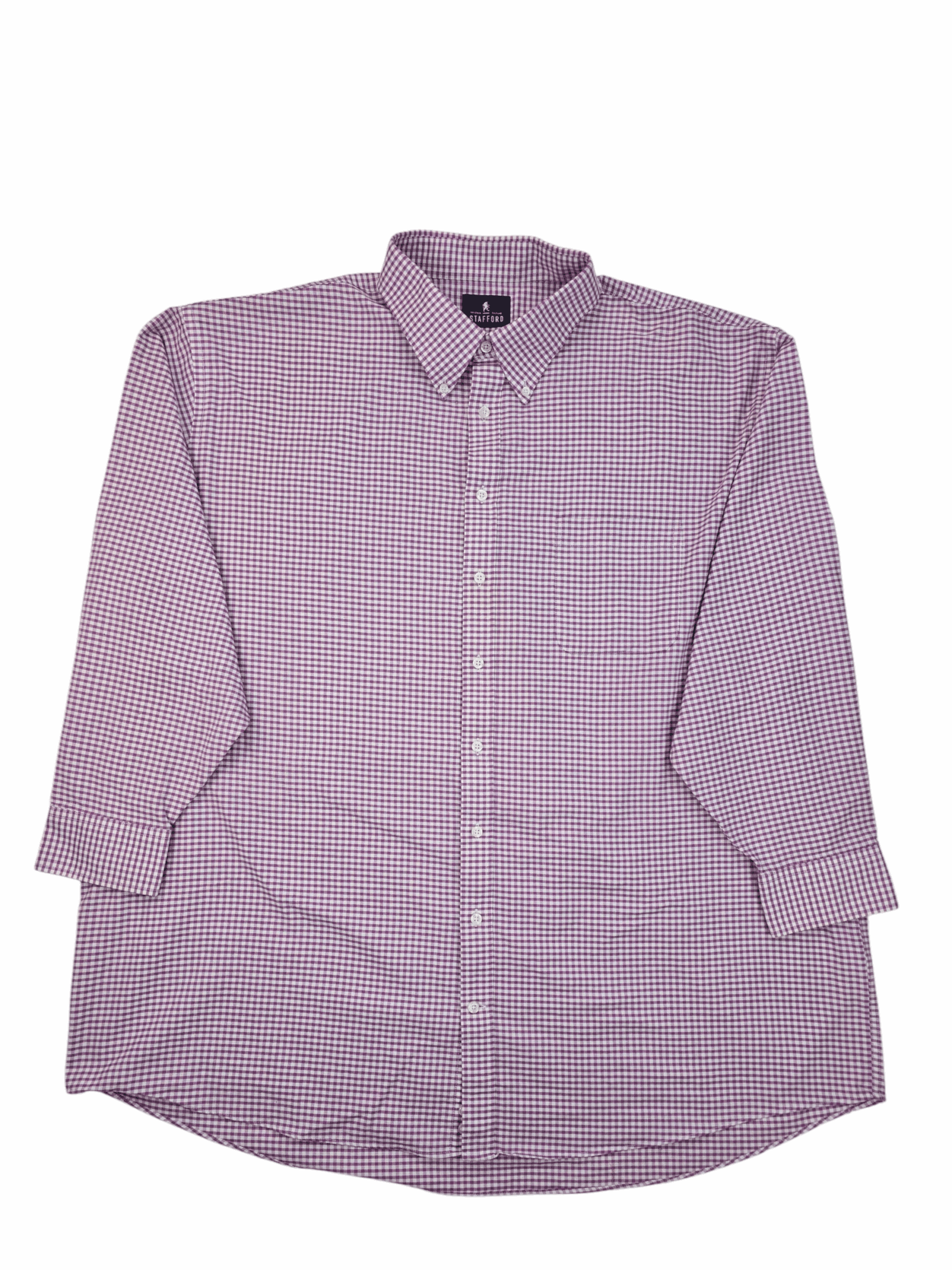 Stafford Travel Oxford men’s 4X purple and white checked button-up shirt front view