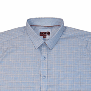 Close-up of the front of Johnston & Murphy XC4 Extreme Comfort men’s 3XL micro houndstooth button-up shirt showing pattern and buttons