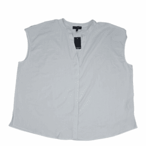 Front view of NWT ELOQUII white sleeveless V-neck button-up blouse size 24