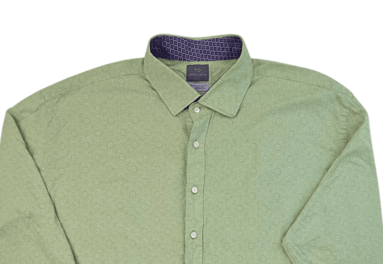Thomas Dean men’s size 3XB light green jacquard Pima cotton button-up shirt front view