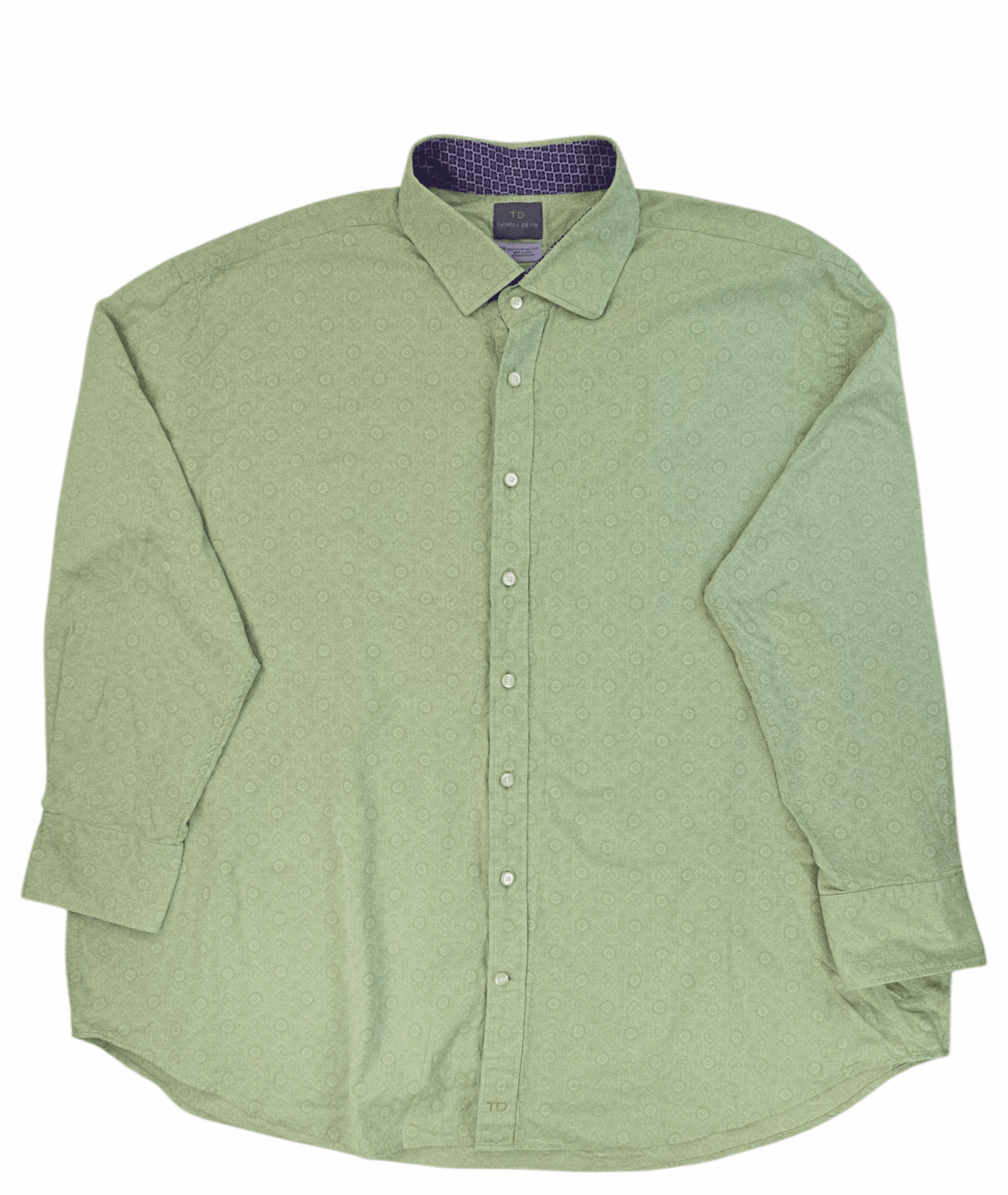 Front view of Thomas Dean light green jacquard Pima cotton button-up shirt in size 3XB