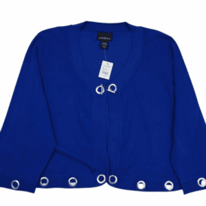 Lane Bryant Women’s Blue Cropped Sweater with Grommet and Chain Detail Front View Size 22/24 – Plus Size Knit Top with Metallic Trim