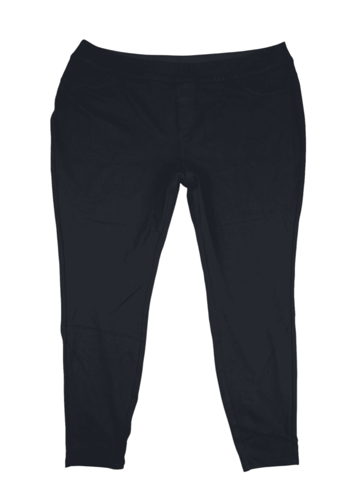 Front view of Lane Bryant black pull-on jeggings in size 18/20