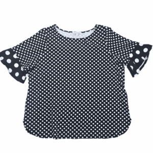 Green Envelope women’s size 2X black and white polka dot blouse front view