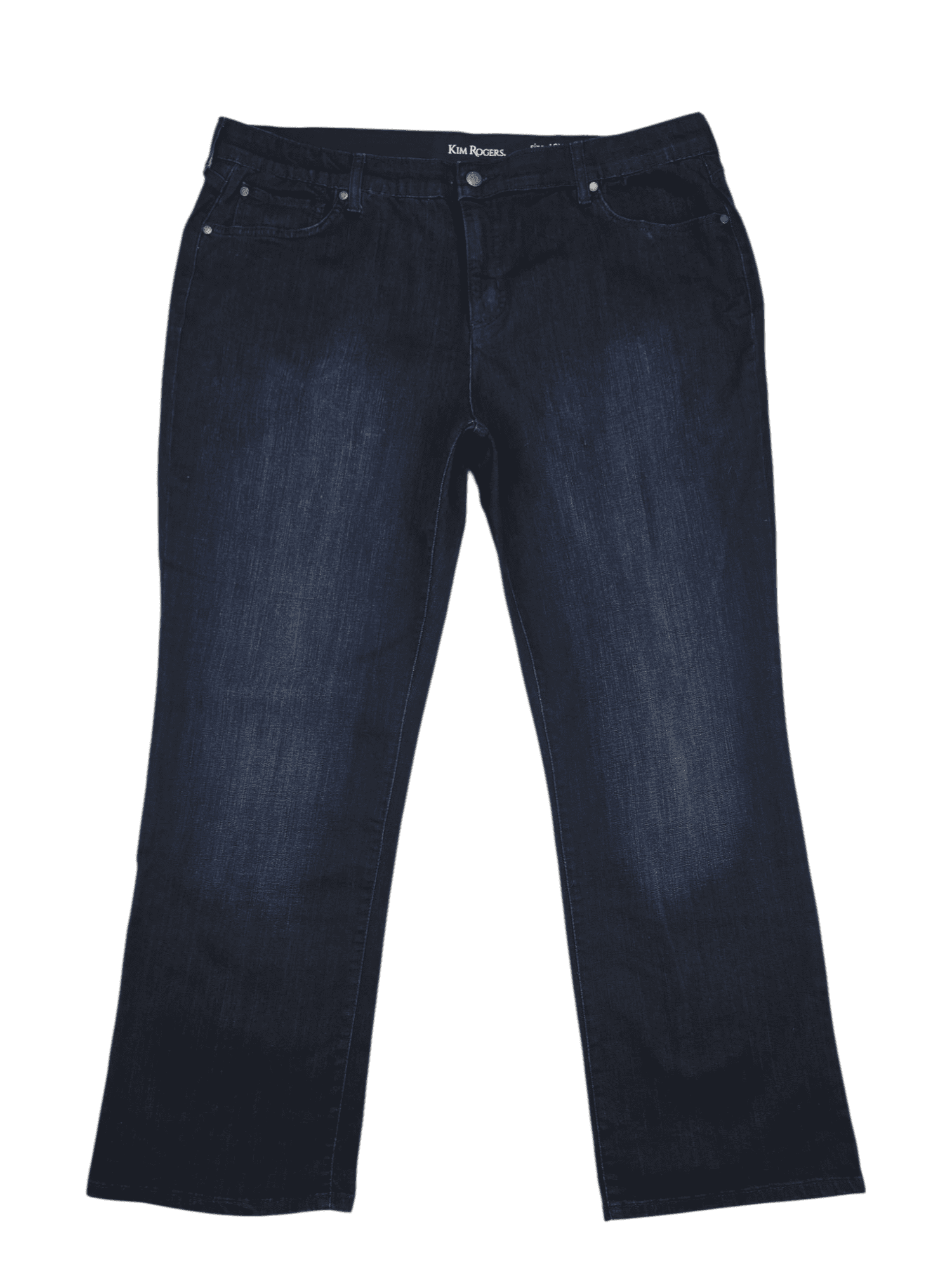 Front view of Kim Rogers blue straight leg tummy control jeans size 18WS