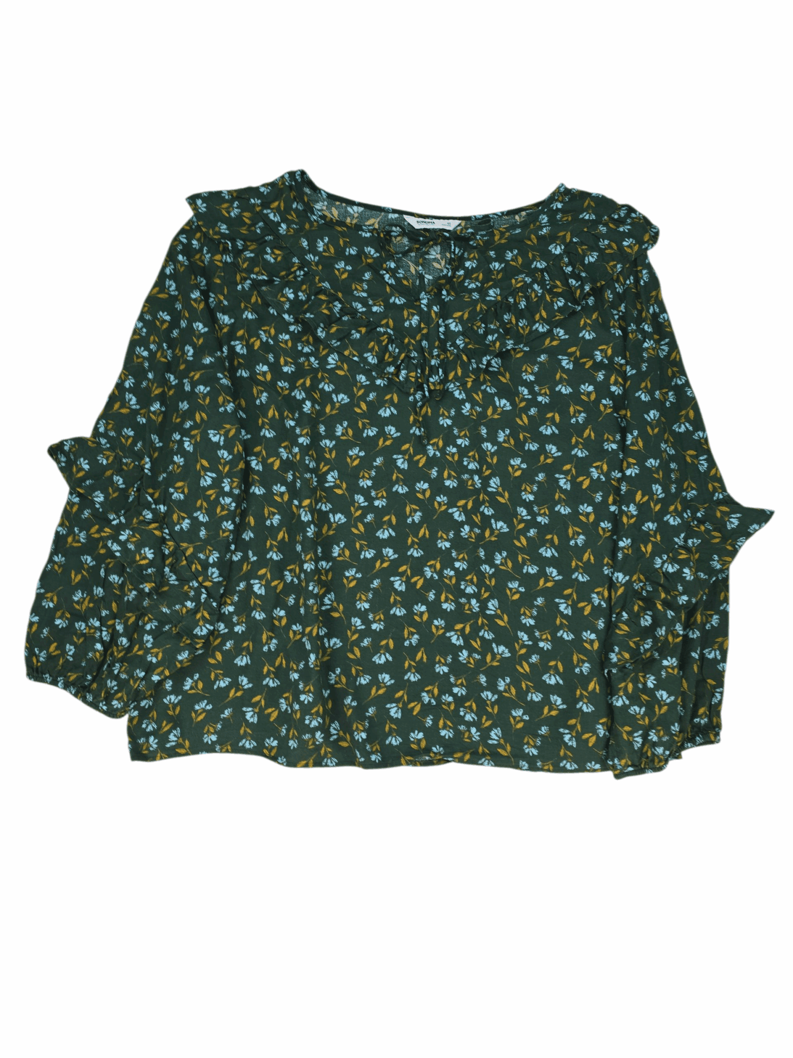 Front view of Sonoma green floral ruffle pullover blouse women’s size 4X