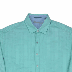 Close-Up of Front Details – Caribbean Joe Men’s Mint Green Woven Button-Up Shirt Size 2XB