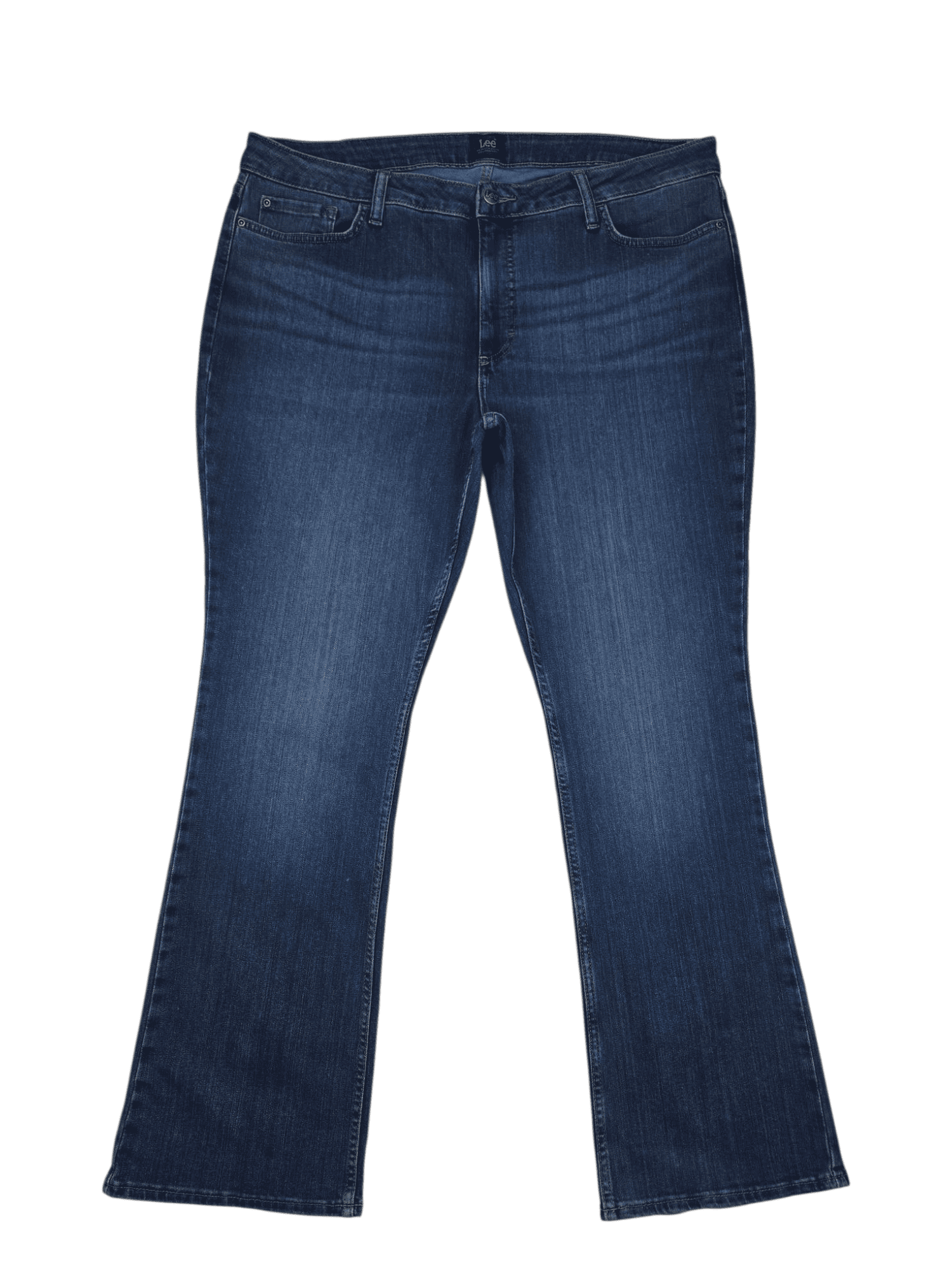 Front view of NWT Lee mid-rise bootcut blue denim jeans size 20