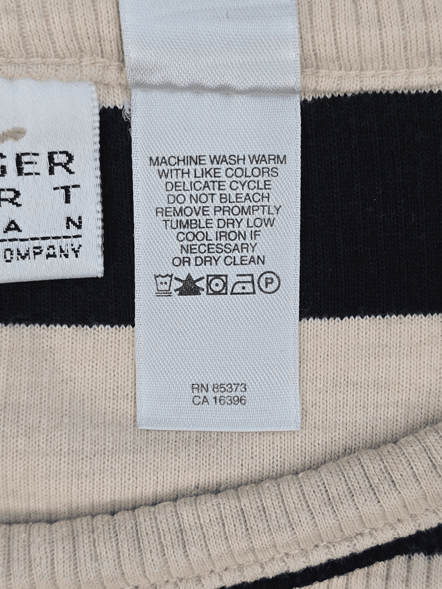 Villager Sport Woman black and tan striped boat neck top care instructions tag