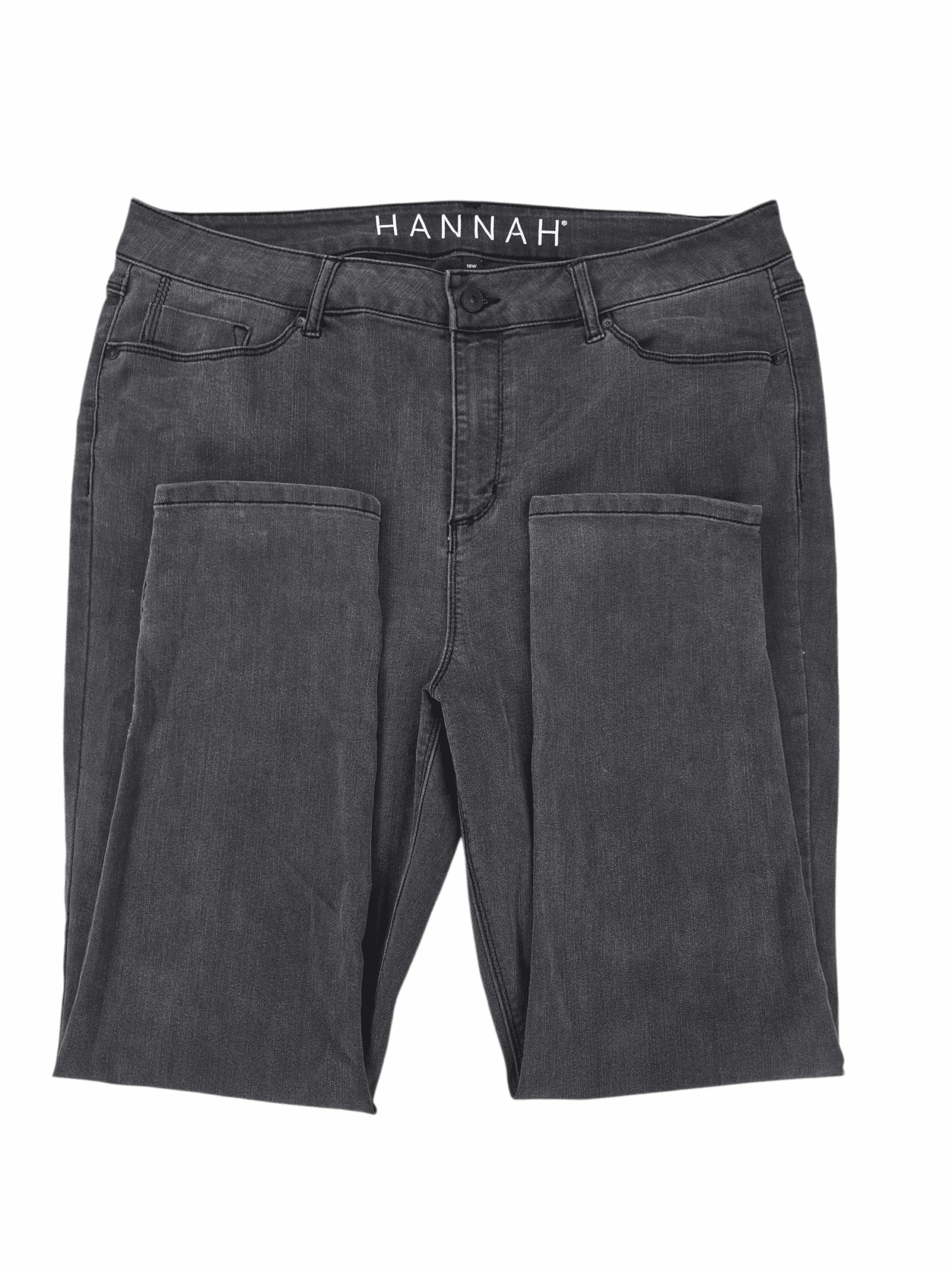 Close-up of button detail and waistband on Hannah black tapered leg ankle jeans size 18W