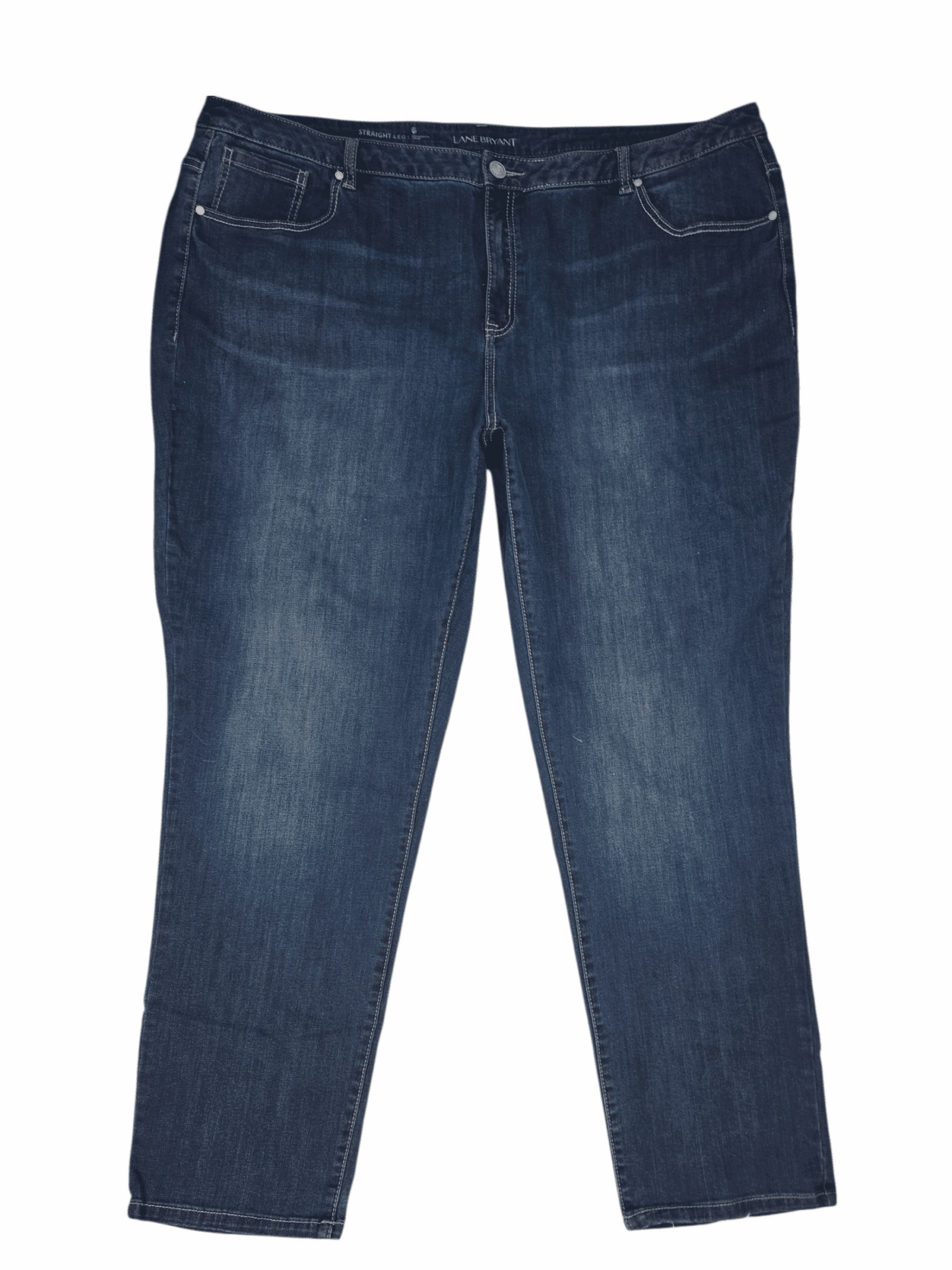 Front view of Lane Bryant Genius Fit straight leg blue denim jeans women’s size 26R