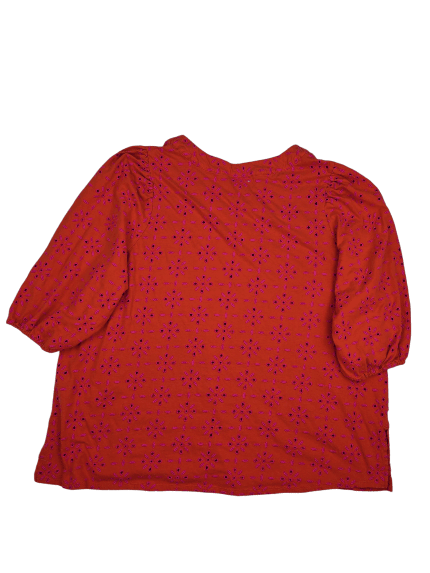 Back view of J. Jill women’s size 2X orange cotton eyelet V-neck pullover top