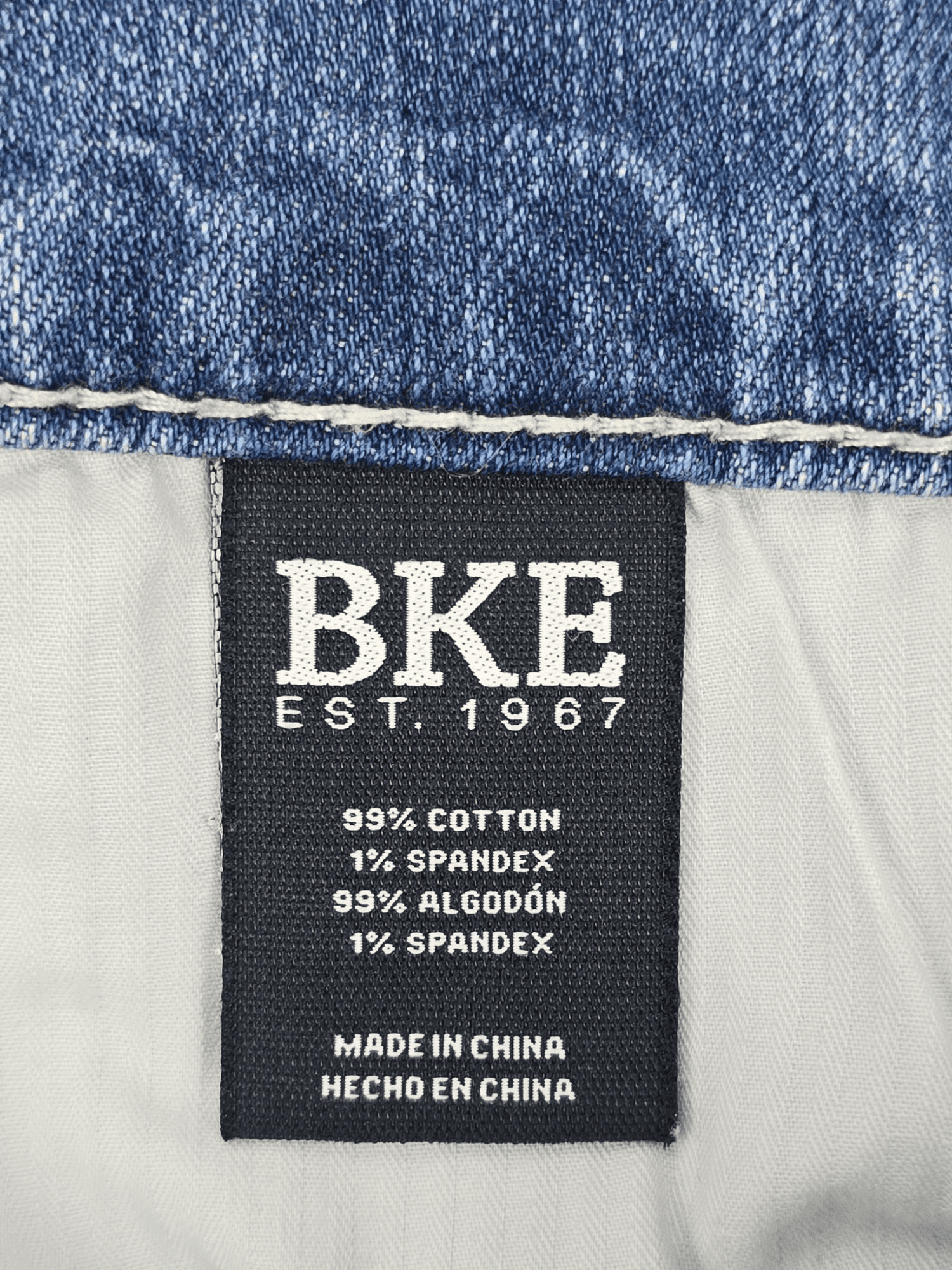 BKE Seth blue straight-leg jeans material content label