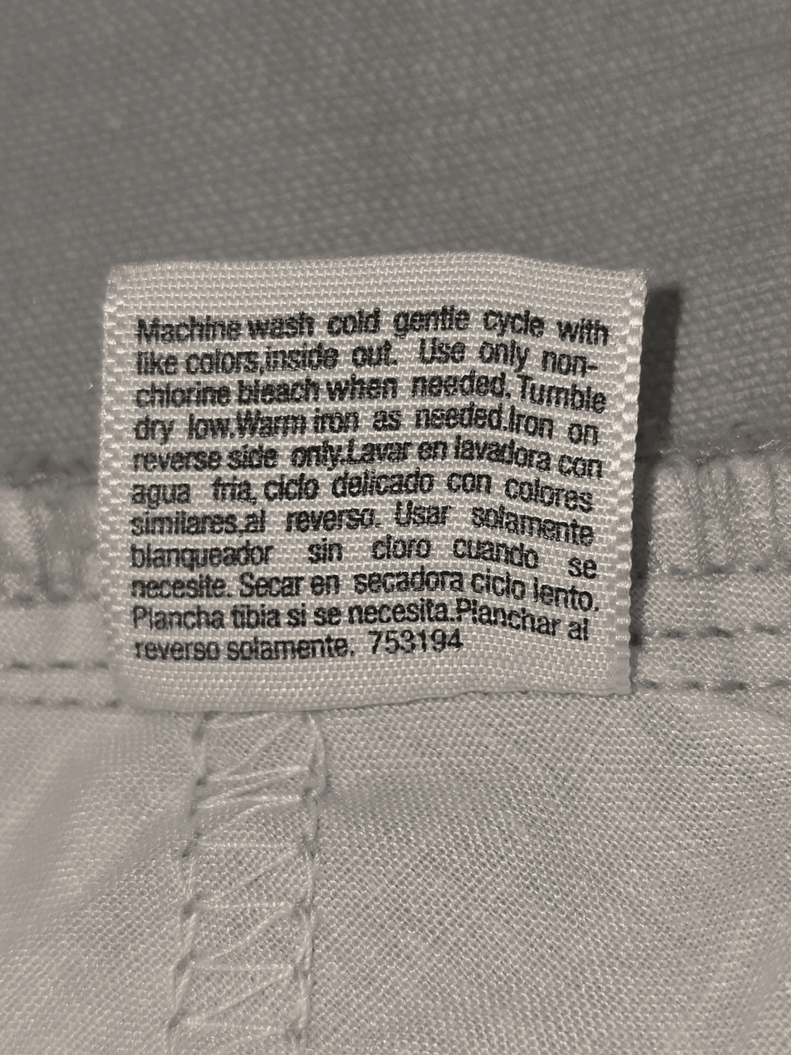 Material and Care Tag for St. John’s Bay Women’s Light Gray Corduroy Straight-Leg Pants Plus Size 22W – Cotton Spandex Blend Machine Washable