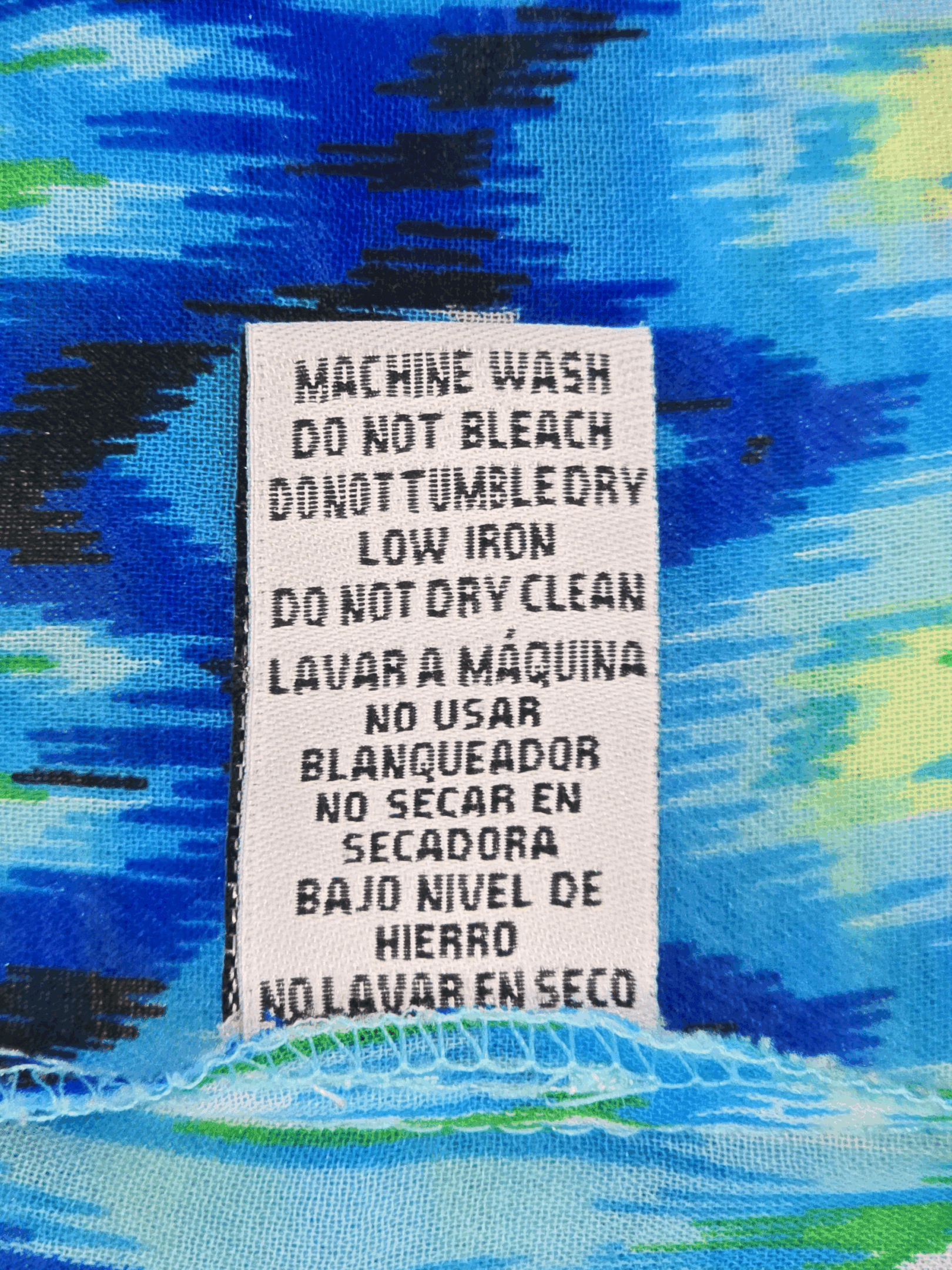 Claudia Richard blue green yellow semi-sheer pleated tank top care instructions tag