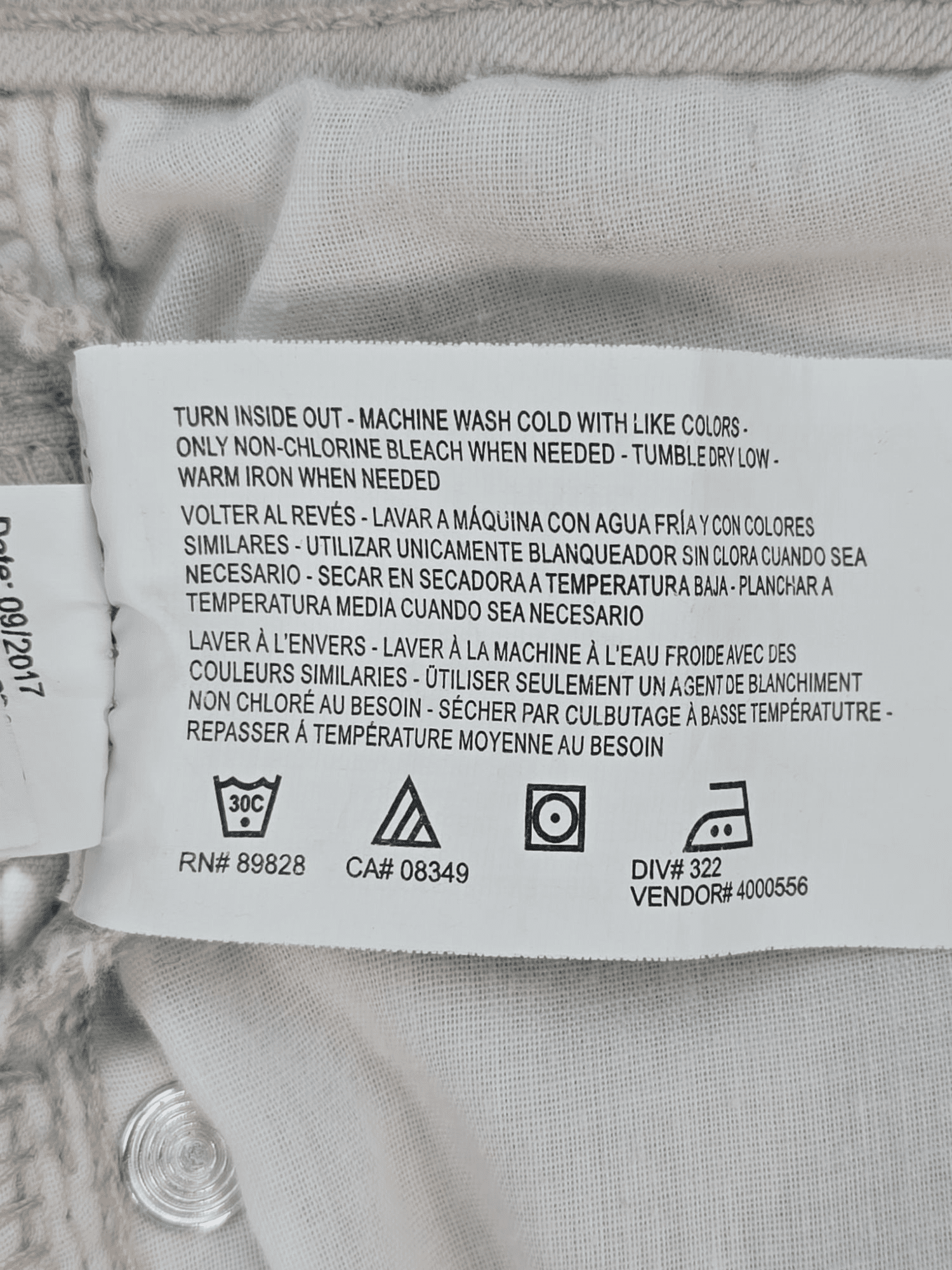 Bandolino Mandy light tan straight leg tummy control jeans care instructions tag