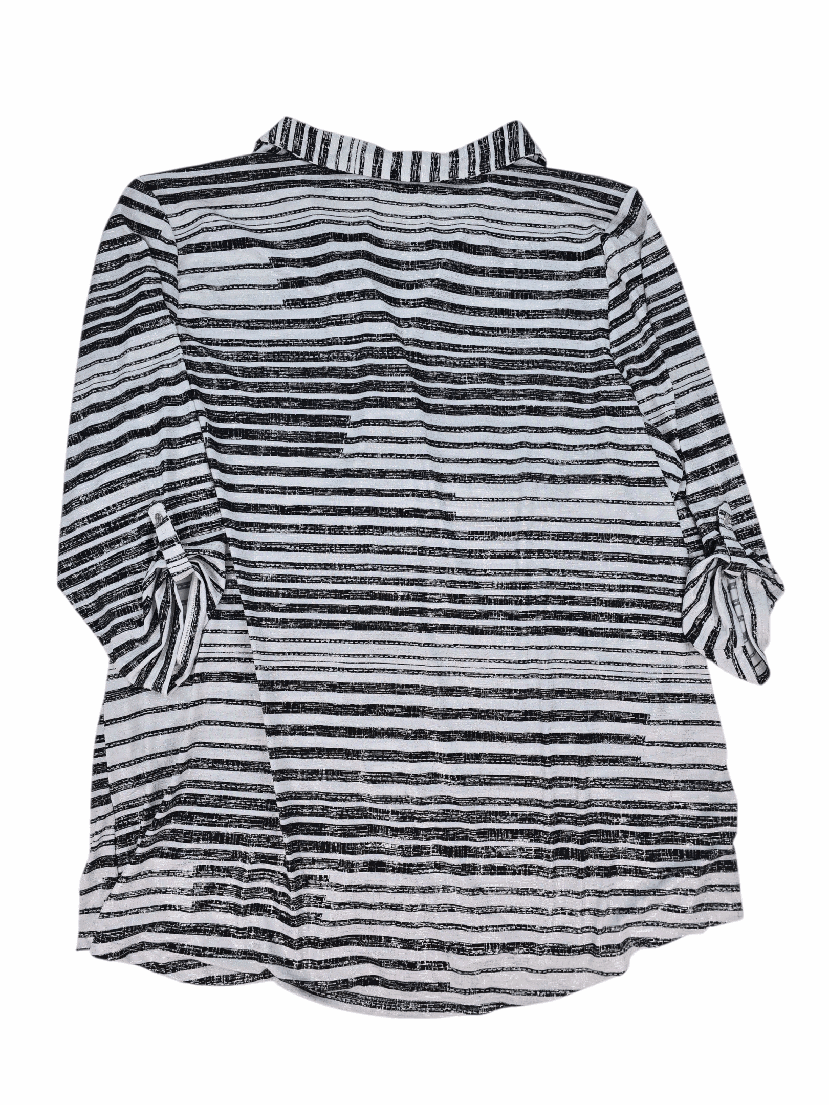 Back view of NWT Emily Daniels black and white striped sparkle button-up top women’s size 3X