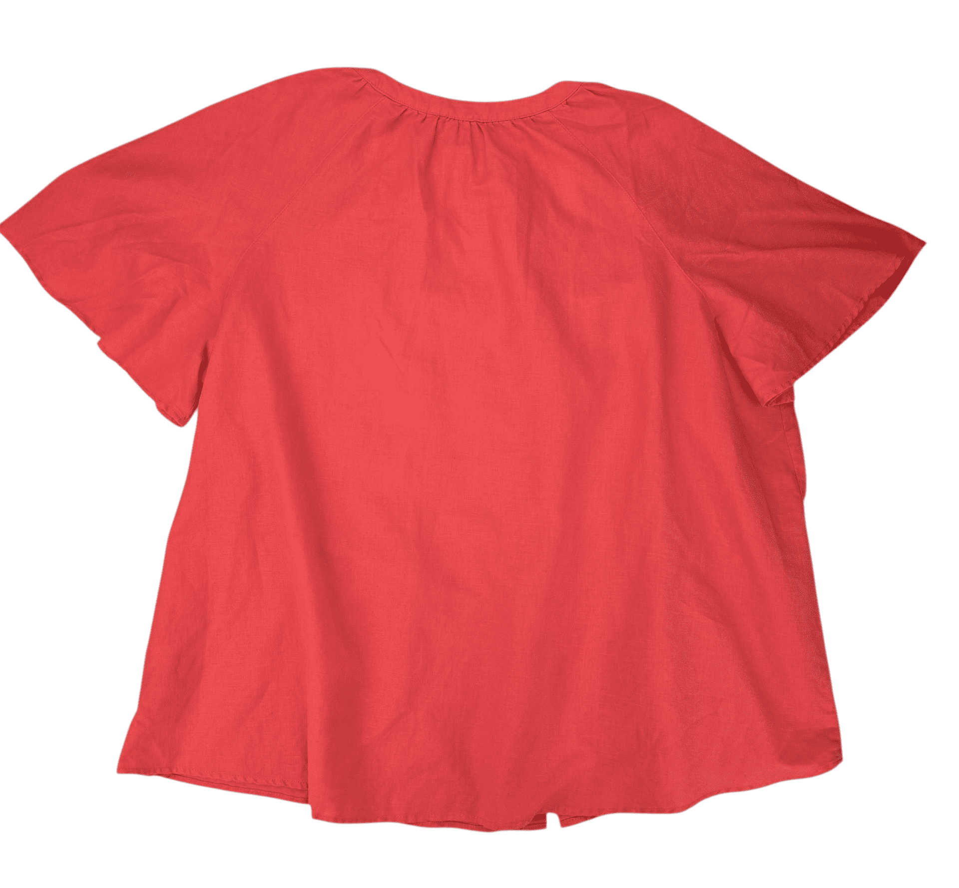 Back view of Woman Within coral linen-cotton short sleeve button-up top size 2X