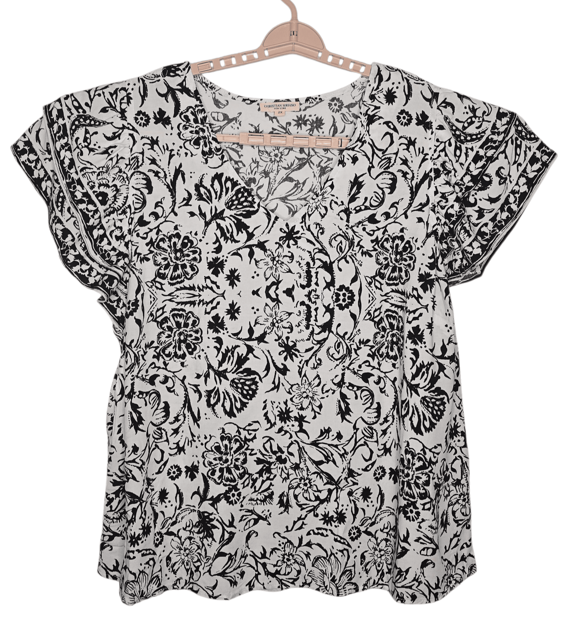 Christian Siriano women’s size 2X white floral ruffle-sleeve V-neck top front view