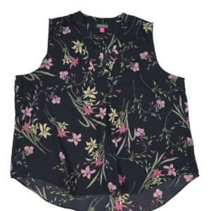 Front view of Vince Camuto black floral sleeveless V-neck pullover top women’s size XXL