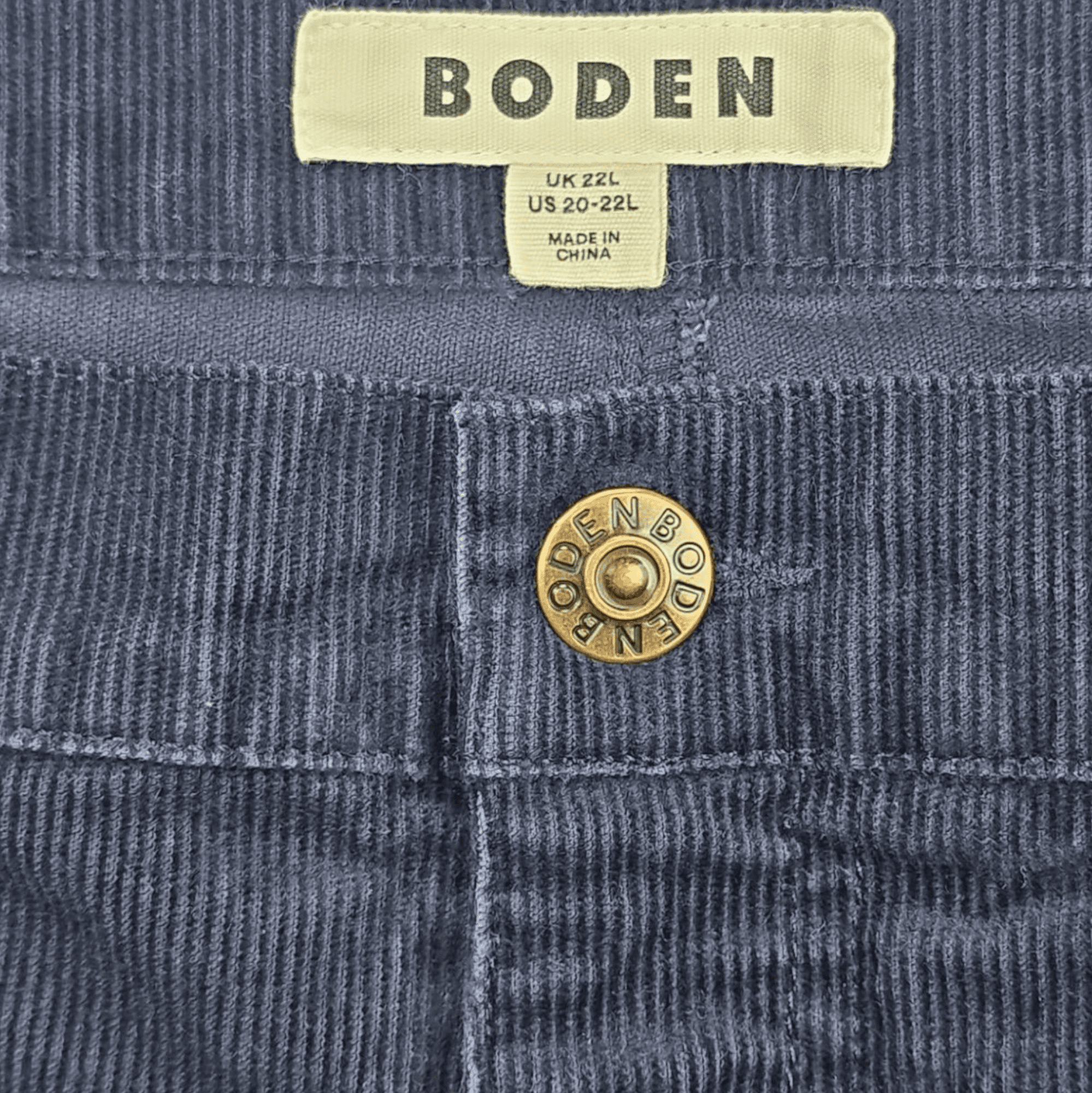 Boden brand and size 20–22 long clothing label