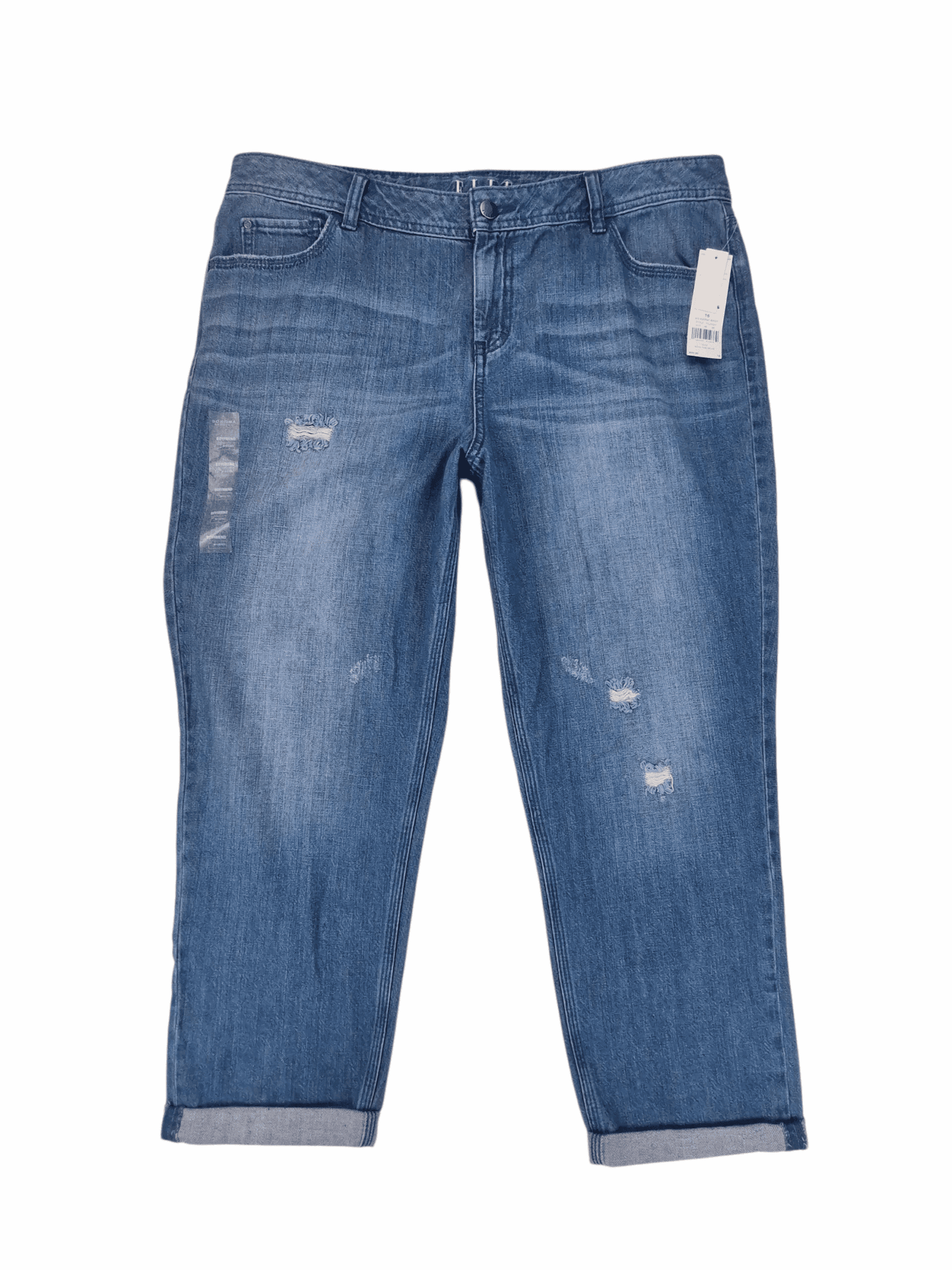 Front view of NWT ELLE distressed rolled-cuff cropped jeans women’s size 16