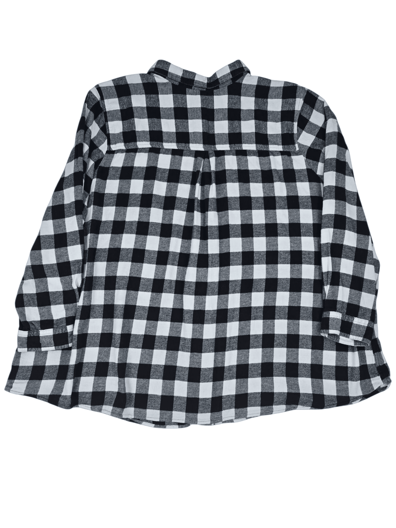 Back view of Ellos black and white plaid flannel button-up shirt size 3X