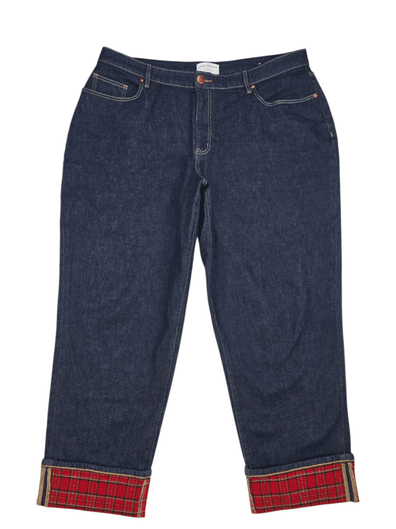 Lane Bryant women’s size 22 cropped jeans with plaid cuff front view
