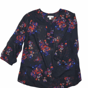 Coldwater Creek Women’s Black Floral Semi-Sheer V-Neck Top Front View Size 18 – Plus Size Lightweight Chiffon Blouse