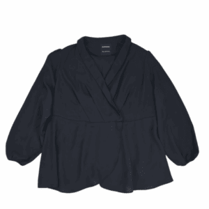 Front view of Bloom Chic black long sleeve cross-cut puff sleeve top size 22/24