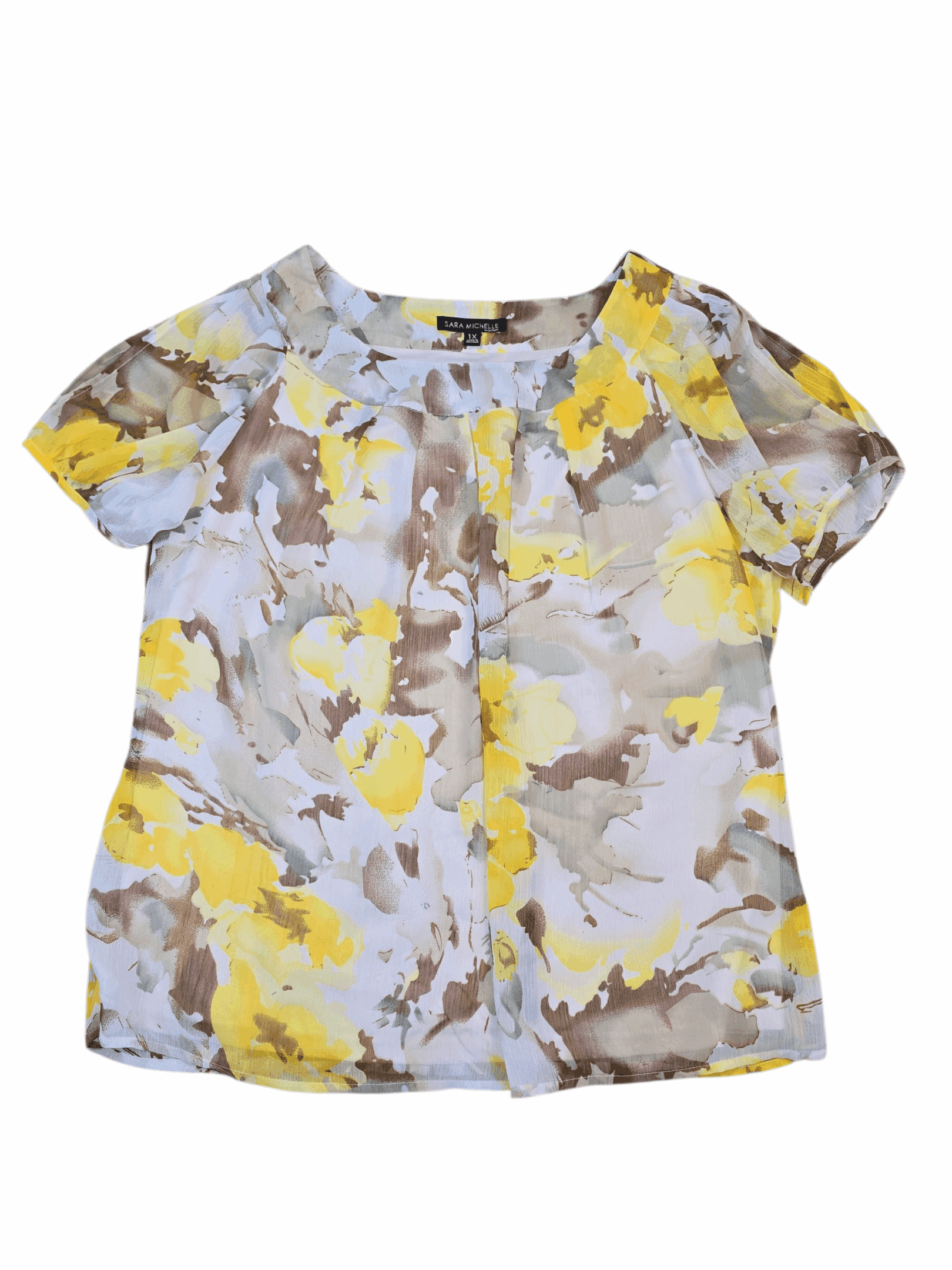 Sarah Michelle Woman women’s size 1X floral chiffon pullover top front view