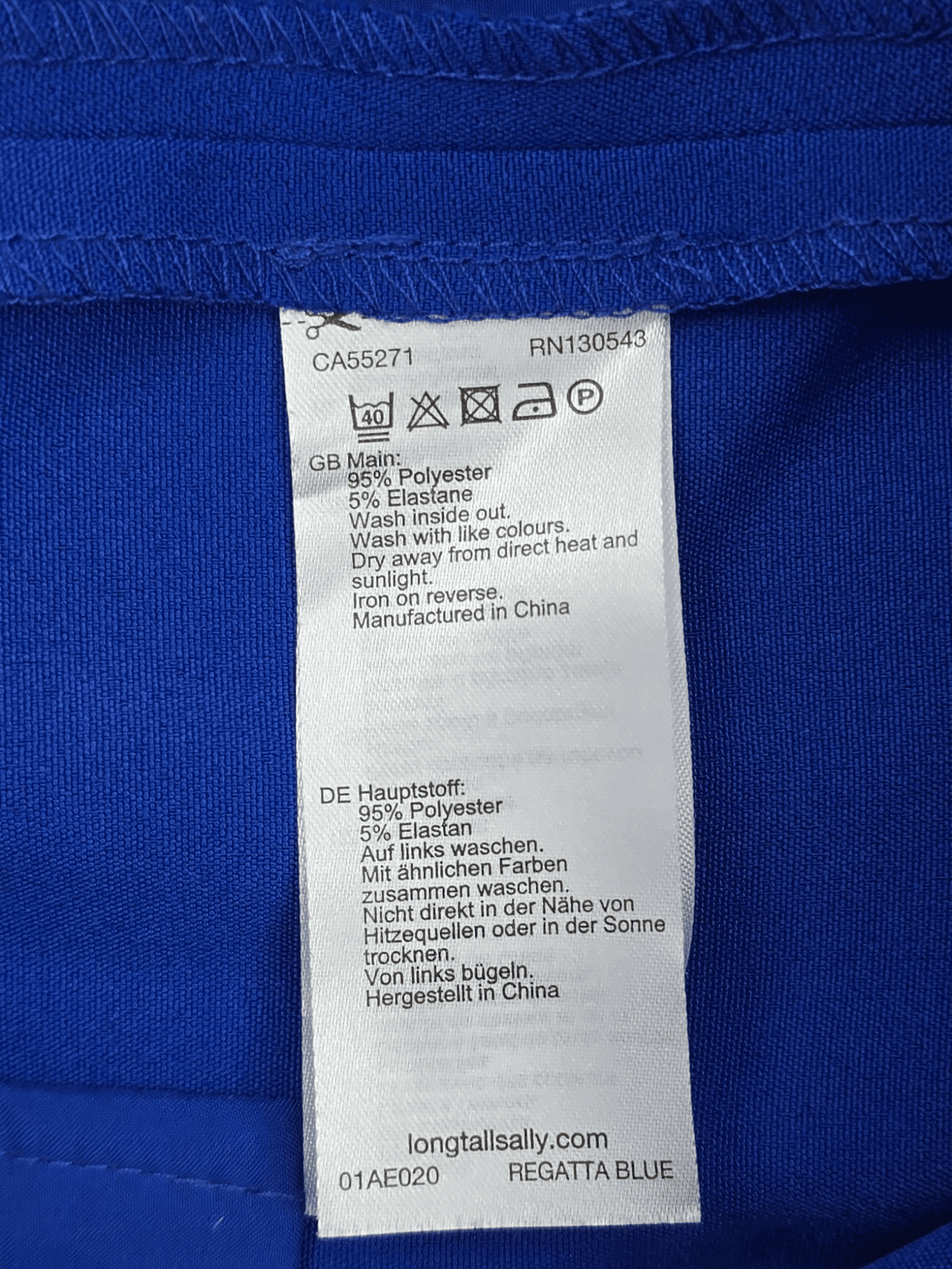 Long Tall Sally blue tapered leg slacks material content label