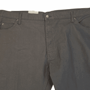 Close-up of waistband, button, and front pocket stitching on Dickies duck carpenter relaxed fit pants men’s size 42x32