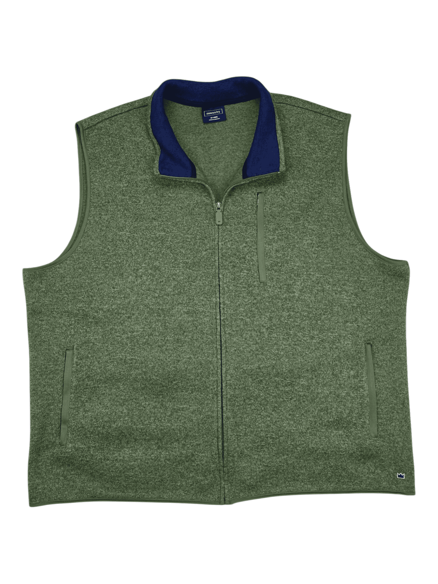 Crown & Ivy men’s size XXL green full-zip winter vest front view