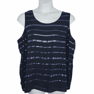 Front view of Fig & Flower yellow embroidered lace-back top women’s size 2X