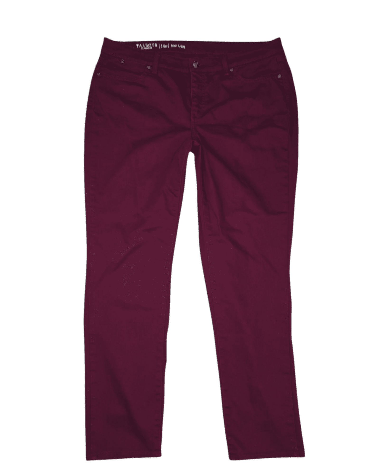 Front view of Talbots Flawless Slim Ankle jeans in wine color women’s size 14W