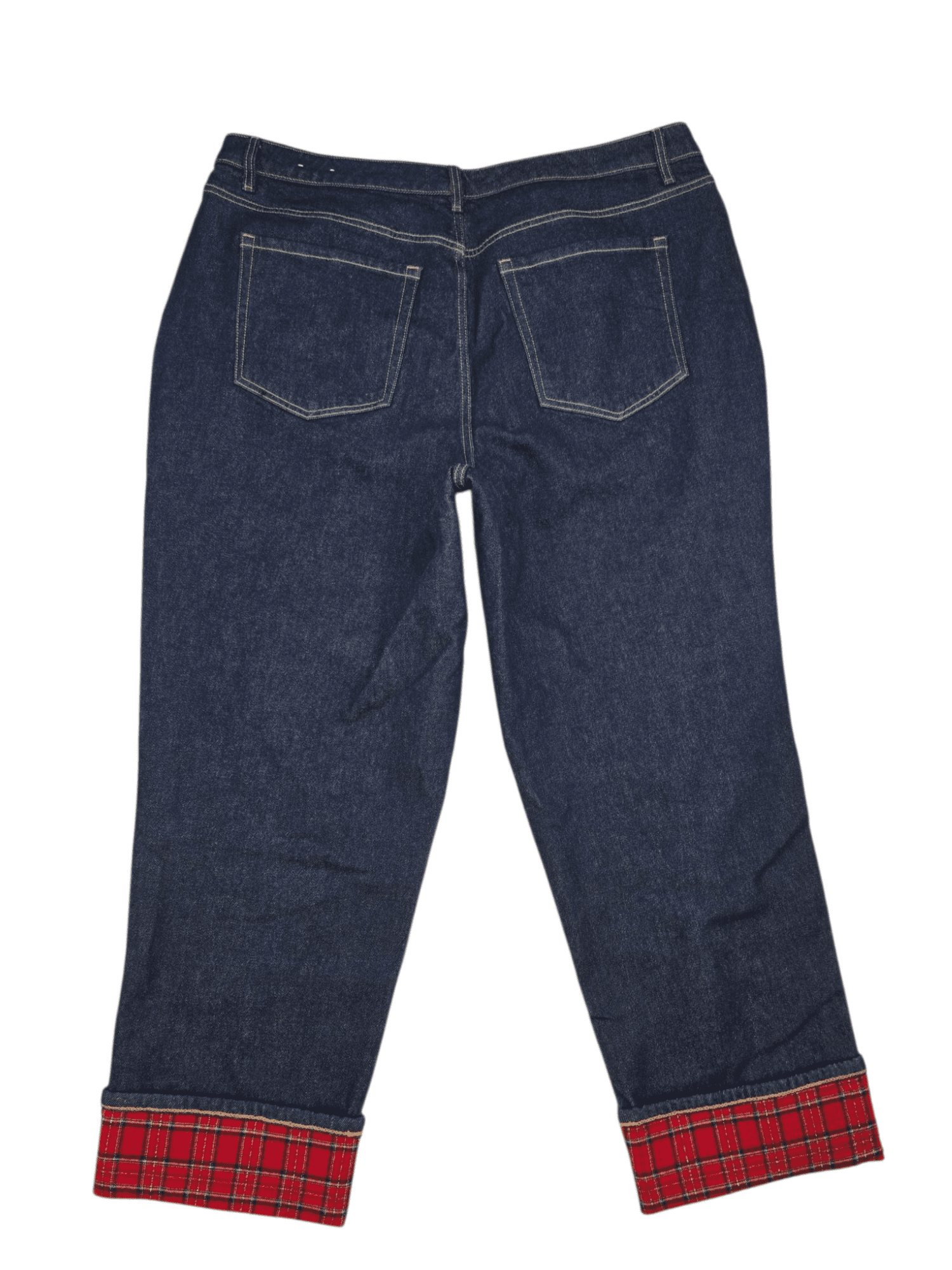 Back view of Lane Bryant women’s size 22 cropped jeans with plaid cuff