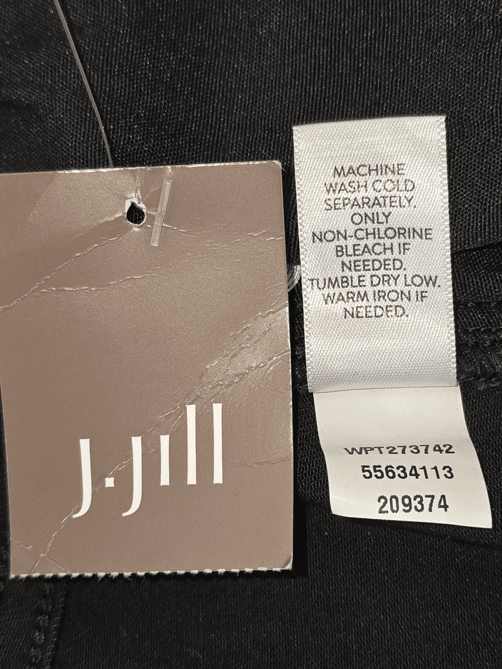 NWT J. Jill black high-rise full leg denim jeans care instructions tag