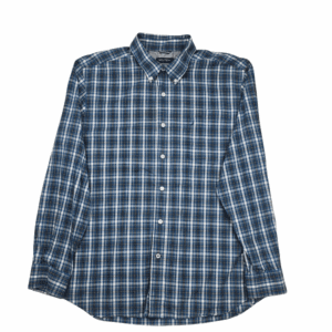 Front view of Nautica teal gray and yellow check wrinkle-resistant button-up shirt size XL