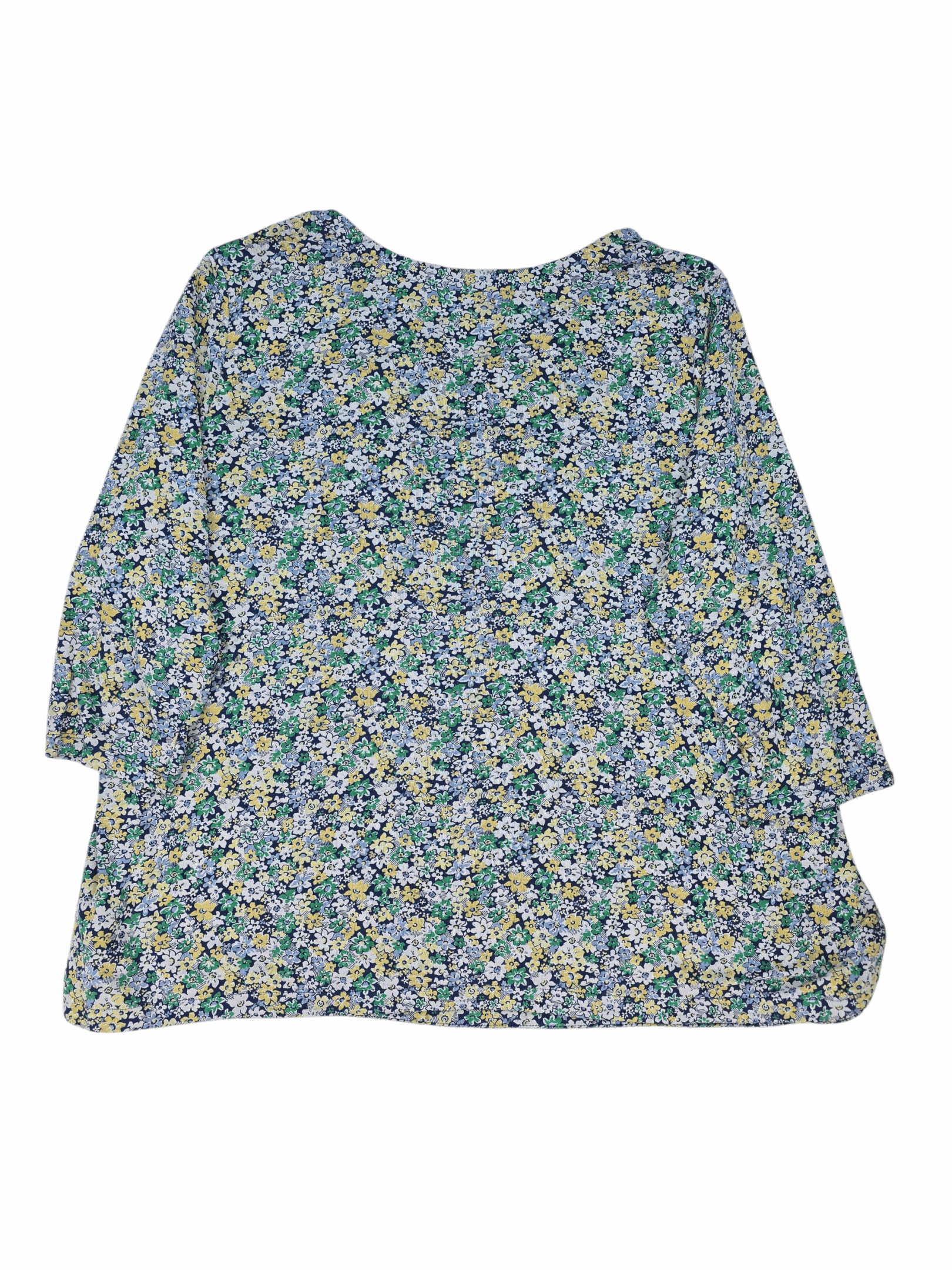 Back view of J. Jill Pima floral V-neck three-quarter sleeve tee women’s size 2X