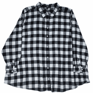 Front view of Ellos black and white plaid flannel button-up shirt size 3X